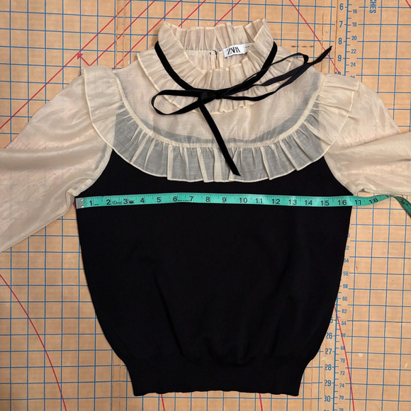 ZARA Ivory Sheer Sleeve Ruffle Collar Blouse Black Victorian Romantic Top Size M - Picture 6 of 7